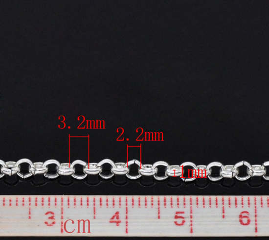 Picture of Iron Based Alloy Open Rolo Chain Findings Silver Plated 3.2mm( 1/8") Dia, 10 M
