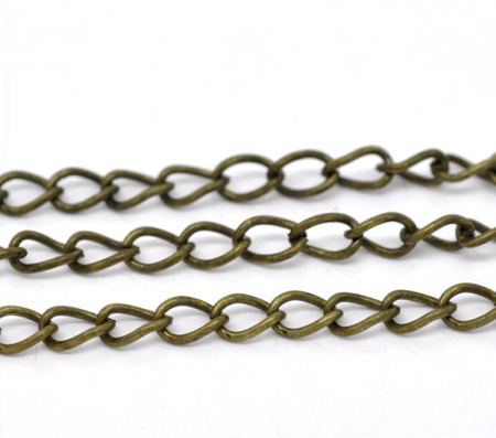 Iron Based Alloy Open Link Curb Chain Findings Antique Bronze 6.4x4.2mm(2/8"x1/8"), 10 M
