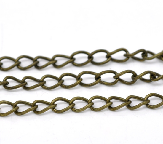 Picture of Iron Based Alloy Open Link Curb Chain Findings Antique Bronze 6.4x4.2mm(2/8"x1/8"), 10 M