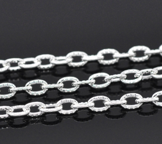 Picture of Iron Based Alloy Open Textured Link Cable Chain Findings Silver Plated 4.5x3mm(1/8"x1/8"), 10 M