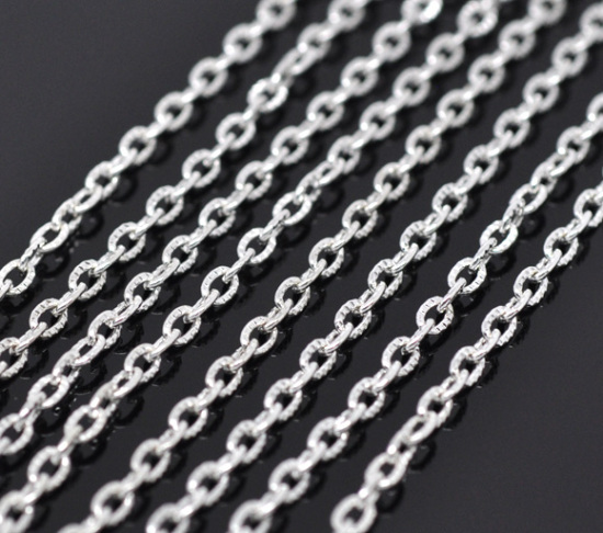 Picture of Iron Based Alloy Open Textured Link Cable Chain Findings Silver Plated 4.5x3mm(1/8"x1/8"), 10 M