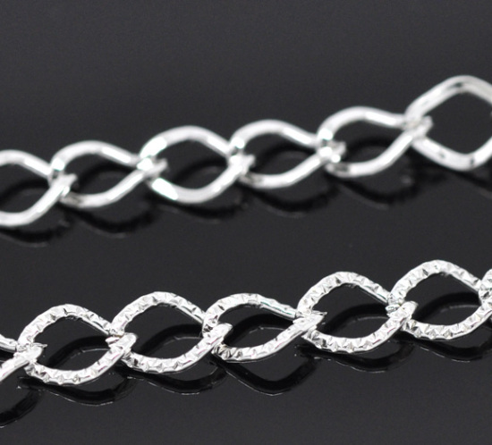 Picture of Iron Based Alloy Open Textured Link Curb Chain Findings Silver Plated 9x7mm(3/8"x2/8"), 1 M