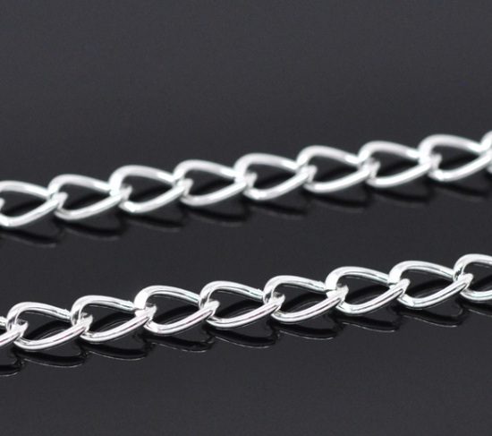 Bild von Eisen(Legierung) Offen Panzerkette Kette Versilbert 6.4x4.2mm, 10 Meter
