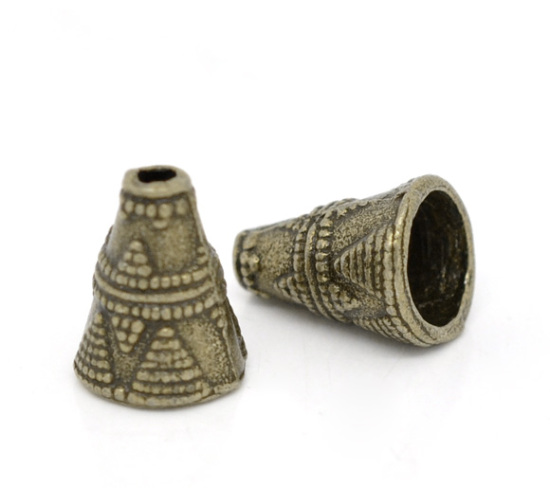 Imagen de Cuentas Espaciador Zamak Cono,Bronce Antiguo 11mm x 9mm, Agujero: acerca de 2mm, 60 Unidades
