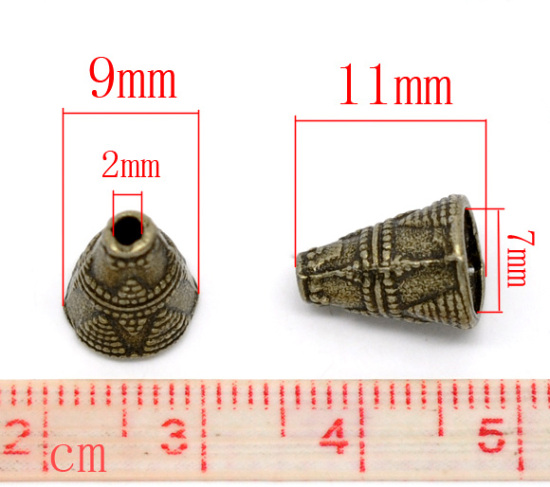 Imagen de Cuentas Espaciador Zamak Cono,Bronce Antiguo 11mm x 9mm, Agujero: acerca de 2mm, 60 Unidades