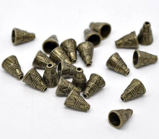 Imagen de Cuentas Espaciador Zamak Cono,Bronce Antiguo 11mm x 9mm, Agujero: acerca de 2mm, 60 Unidades