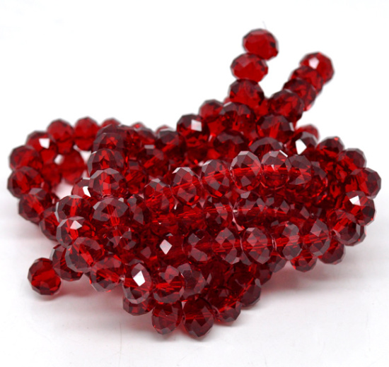 Picture of 2 Strands (Approx 65 PCs/Strand) Glass Beads For DIY Jewelry Making Round Dark Red Faceted About 10mm Dia, Hole: Approx 1mm, 53.5cm(21 1/8") long