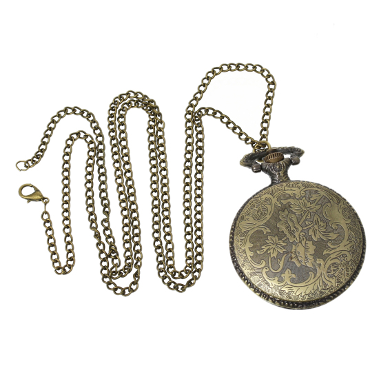Bild von Vintage Bronzefarben Halskette Tawny Glas Quarz Taschenuhr (mit Batterie) 90cm lang. 1 Stück