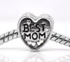Picture of Zinc Metal Alloy European Style Large Hole Charm Beads Heart Antique Silver Color Message "BEST MOM" Carved About 11mm x 11mm, Hole: Approx 5.1mm, 20 PCs