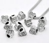 Picture of Zinc Metal Alloy European Style Large Hole Charm Beads Heart Antique Silver Color Message "BEST MOM" Carved About 11mm x 11mm, Hole: Approx 5.1mm, 20 PCs