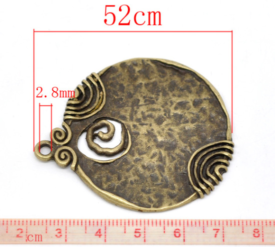 Bild von Bronzefarben Wirbel Rund Charm Anhänger 52x45mm.Verkauft eine Packung mit 5