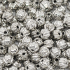 Picture of Brass Seed Beads Pumpkin Silver Tone Stripe Carved About 3mm( 1/8") Dia, Hole: Approx 0.7mm, 300 PCs