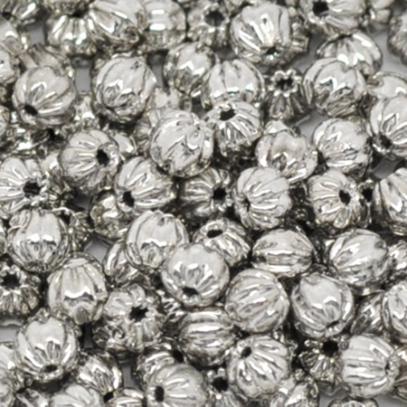 Brass Seed Beads Pumpkin Silver Tone Stripe Carved About 3mm( 1/8") Dia, Hole: Approx 0.7mm, 300 PCs