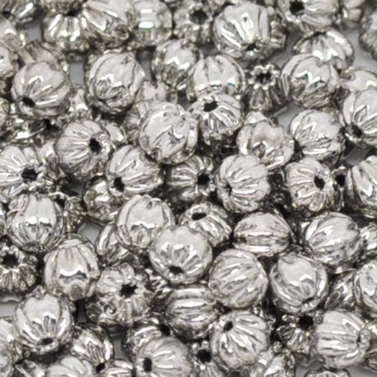 Image de Perle en Laiton Perles de Rocailles Citrouille Argent Mat Rayée 3mm Dia, Taille de Trou: 0.7mm, 300 PCs