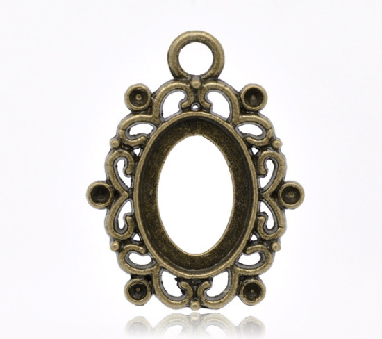 Immagine di Lega di Zinco Charm Ciondoli Ovale Tono del Bronzo Basi per Cabochon Addetti 18.2mm x 13.2mm ss8 Strass 3.4cm x 26mm, 10 Pz