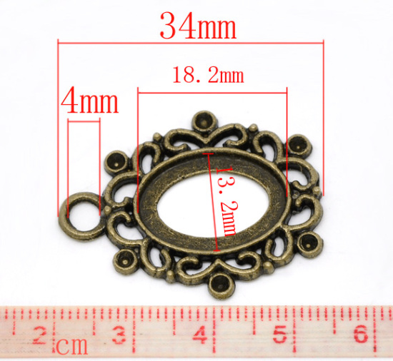 Immagine di Lega di Zinco Charm Ciondoli Ovale Tono del Bronzo Basi per Cabochon Addetti 18.2mm x 13.2mm ss8 Strass 3.4cm x 26mm, 10 Pz