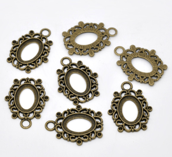 Immagine di Lega di Zinco Charm Ciondoli Ovale Tono del Bronzo Basi per Cabochon Addetti 18.2mm x 13.2mm ss8 Strass 3.4cm x 26mm, 10 Pz