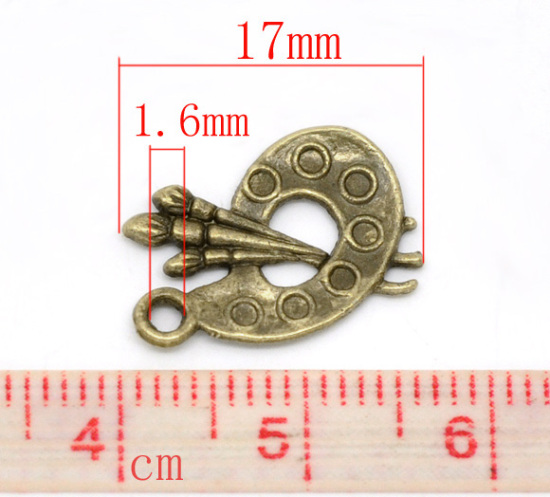 Picture of Graduation Jewelry Zinc Based Alloy Charms Palette & Paintbrush Antique Bronze 17mm x 12mm, 50 PCs