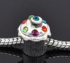 Bild von Zinklegierung European Stil Charm Großlochperlen Versilbert Bunt Strass Kuchen 14x11mm, 10 Stücke