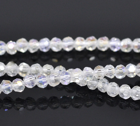 Crystal Glass Loose Beads Ball Transparent AB Color Faceted About 4mm Dia, Hole: Approx 0.8mm, 35cm long, 3 Strands (Approx 100 PCs/Strand)