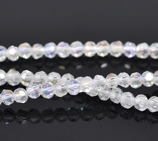 Image de Perles Cristales en Verre Balle Blanc Couleur AB Transparent à Facettes 4mm Dia, Taille de Trou: 0.8mm, 35cm long, 3 Enfilades (Env.100 Pcs/Enfilade)