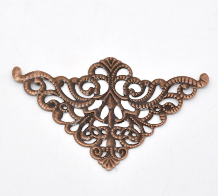 Image de Cabochons d'Embellissement Estampe en Filigrane Creux en Alliage de Zinc Triangle Fleurs Cuivre Rouge Antique 7.5cm x 4.8cm, 30 Pcs