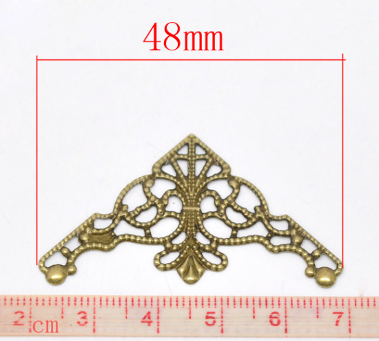 Imagen de Resultados de adornos Filigrana Estampación Aleación del Metal Del Zinc de Triángulo ，Tono Bronce Hueco Diámetro:48mm(1 7/8") x 26mm(1"), 50 Unidades