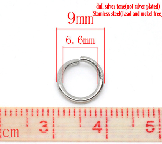 Immagine di 200 Pz 9mm Dia, 1.2mm(17 misura) 304 Acciaio Inossidabile Aperto Stile Anello di Salto Tono Argento Tondo