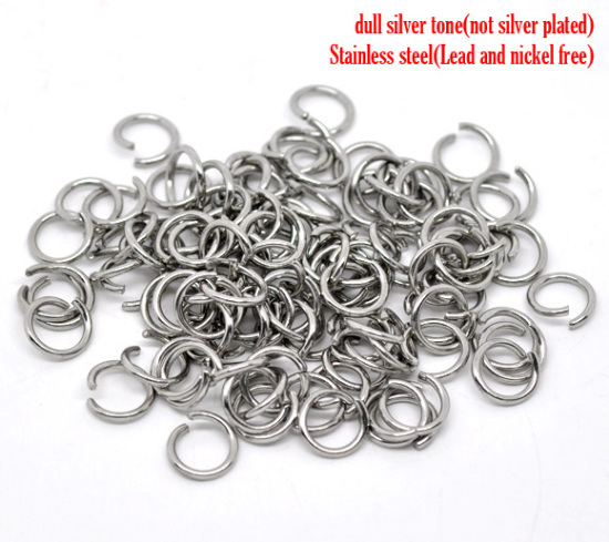 Immagine di 200 Pz 9mm Dia, 1.2mm(17 misura) 304 Acciaio Inossidabile Aperto Stile Anello di Salto Tono Argento Tondo