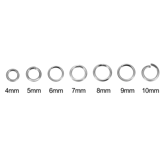 Immagine di 200 Pz 9mm Dia, 1.2mm(17 misura) 304 Acciaio Inossidabile Aperto Stile Anello di Salto Tono Argento Tondo