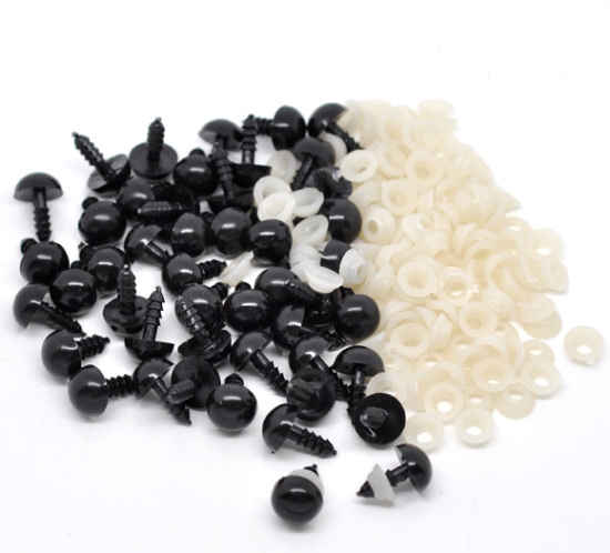 Picture of Plastic Toy Doll Making Craft Eyes Black 15x10mm( 5/8" x 3/8") 8x3mm( 3/8" x 1/8"), 200 Sets