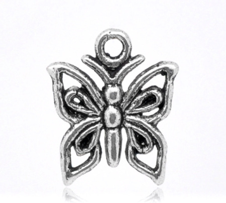 Imagen de Colgantes Aleación del Metal Del Zinc de Mariposa Plata Antigua Rhinestone 15.0mm x 12.0mm, 50 Unidades 