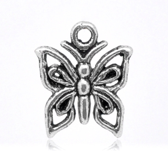 Immagine di Lega di Zinco Charm Ciondoli Farfalla Argento Antico Nulla Disegno 15.0mm x 12.0mm, 50 Pz