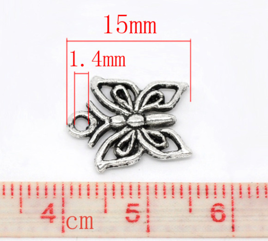 Immagine di Lega di Zinco Charm Ciondoli Farfalla Argento Antico Nulla Disegno 15.0mm x 12.0mm, 50 Pz