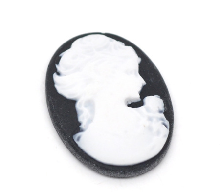 Resin Cabochon Cameo Oval Black & White Beauty Lady 24mm(1") x 18mm( 6/8"), 50 PCs