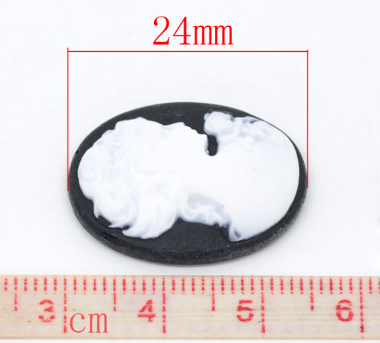 Picture of Resin Cabochon Cameo Oval Black & White Beauty Lady 24mm(1") x 18mm( 6/8"), 50 PCs