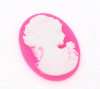 Picture of Resin Cabochon Cameo Oval Fuchsia & White Beauty Lady 24mm(1") x 18mm( 6/8"), 50 PCs