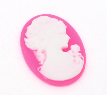 Resin Cabochon Cameo Oval Fuchsia & White Beauty Lady 24mm(1") x 18mm( 6/8"), 50 PCs