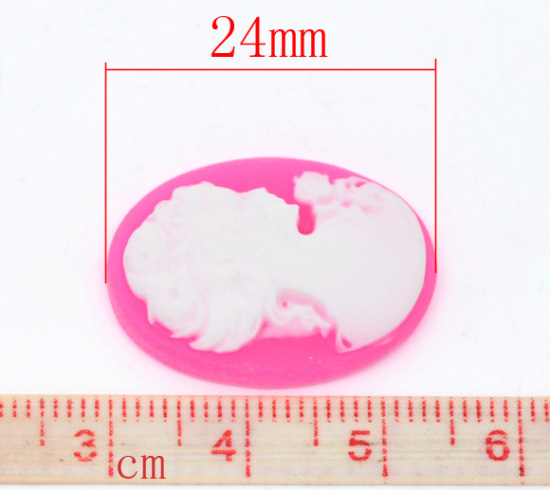 Image de Cabochon Camée en Résine Femme Fuchsia 24mm x 18mm, 50 Pcs