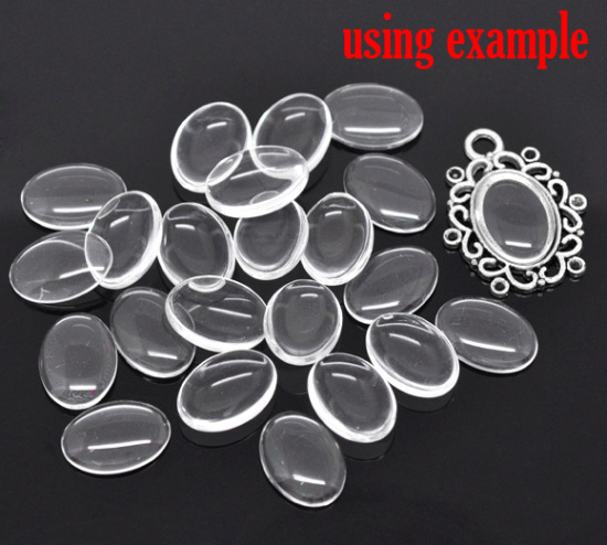 Picture of Transparent Glass Dome Seals Cabochons Oval Flatback Clear 18mm( 6/8") x 13mm( 4/8"), 50 PCs