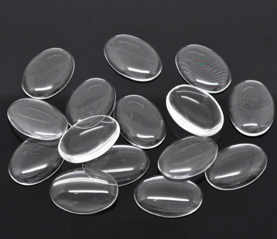 Picture of Transparent Glass Dome Seals Cabochons Oval Flatback Clear 25mm(1") x 18mm( 6/8"), 30 PCs