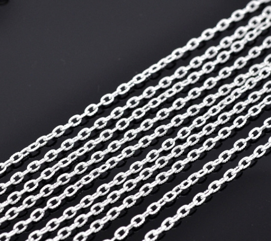 Picture of Iron Based Alloy Textured Link Cable Chain Findings Silver Plated 5x3mm(2/8"x1/8"), 10 M