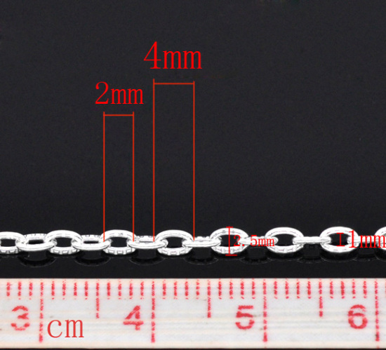 Bild von Eisen(Legierung) Textilgliederkette Kette Versilbert 4x2.5mm, 10 Meter