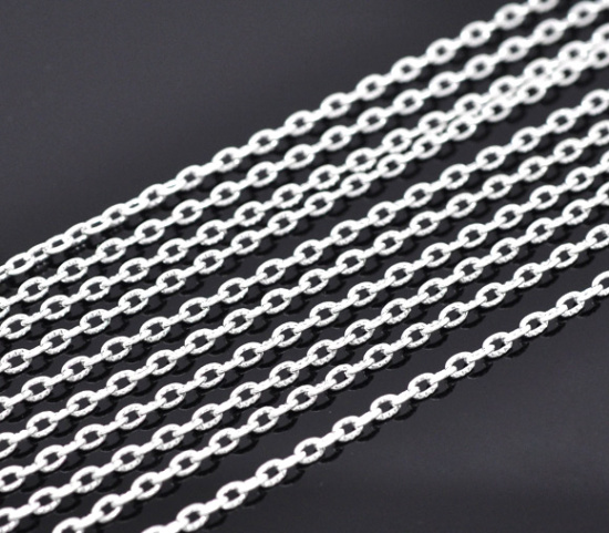 Bild von Eisen(Legierung) Textilgliederkette Kette Versilbert 4x2.5mm, 10 Meter