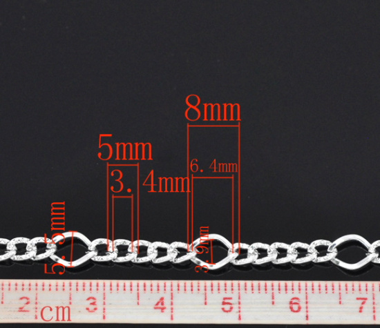 Image de Chaîne Maille Cheval Ouvert Texturée Figaro 5/1 en Fer Argenté 8x5.5mm 5x3.5mm, 10 M