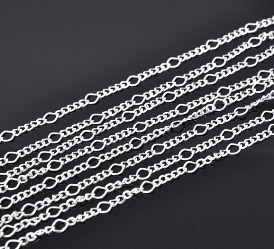 Image de Chaîne Maille Cheval Ouvert Texturée Figaro 5/1 en Fer Argenté 8x5.5mm 5x3.5mm, 10 M