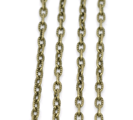 Picture of 10 M (Approx 32.81 Foot) Iron Based Alloy Textured Chain Findings Antique Bronze 5x3mm