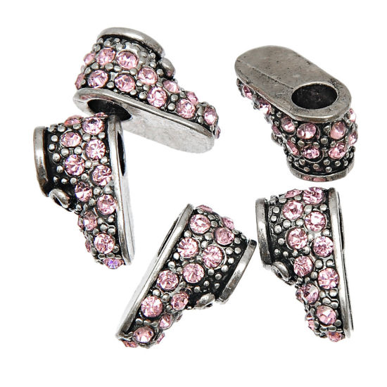 Immagine di Lega + Strass Stile Europeo Perline Scarpe Argento Antico Roso Strass Circa 17x9mm, Foro: Circa 4.7mm, 5 Pz