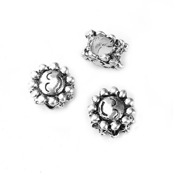 Immagine di Lega di Zinco Stile Europeo Perline Girasole Argento Antico Circa 10.0mm x 9.0mm, Foro: Circa 5.7mm, 20 Pz