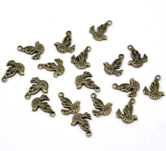 Bild von Bronzefarben Vogel Charms Anhänger 13x11mm.Verkauft eine Packung mit 50